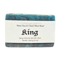 King goat milk soap bar for men with label on white background