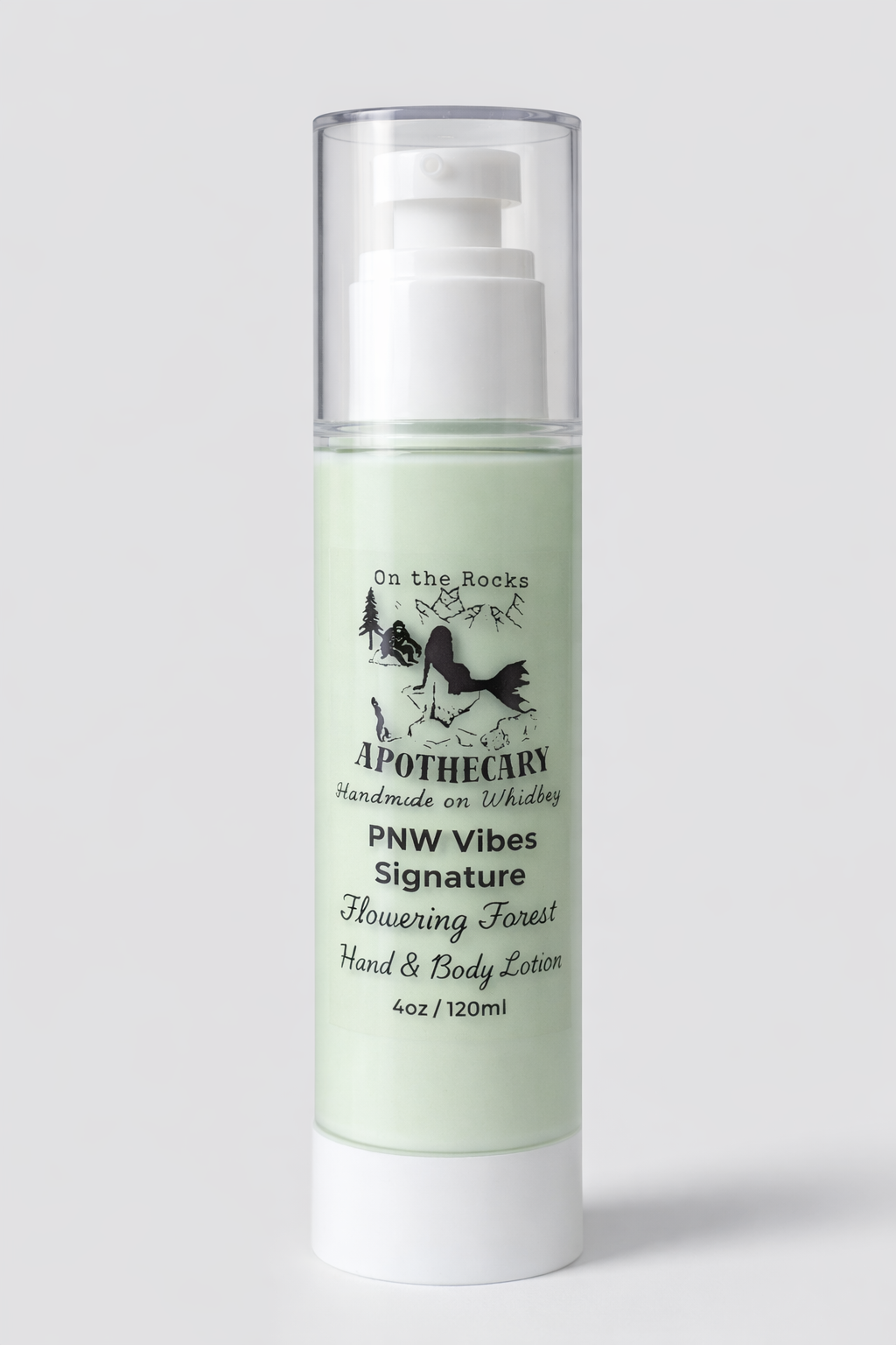 On the Rocks Apothecary Flowering Forest Hand and body lotion in clear pump bottle