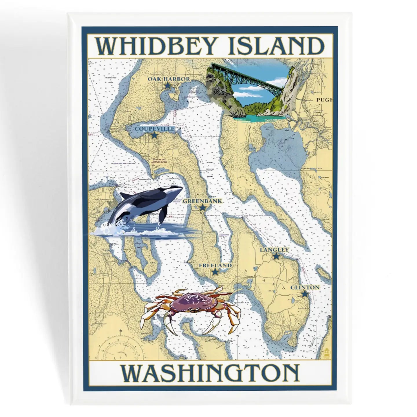 Whidbey Island map magnet with orca and coastal Washington design