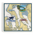 Whidbey Island Map ceramic coaster with orca, crab, and coastal Washington design