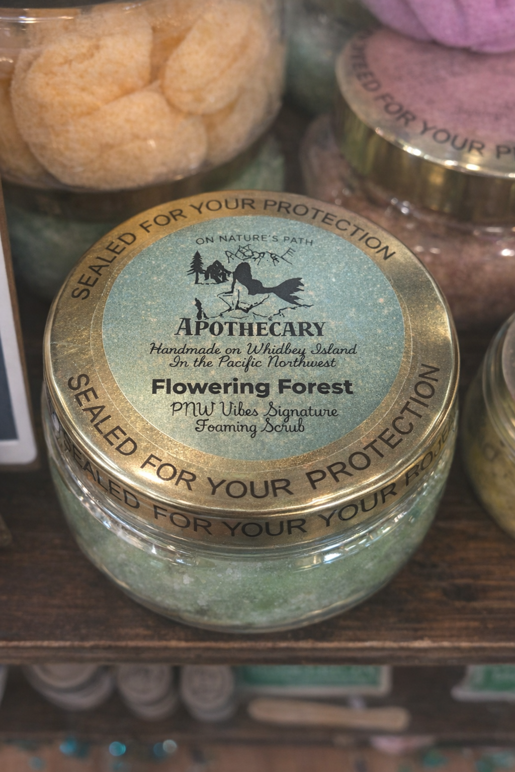 On the Rocks Apothecary Flowering Forest foaming sugar scrub in plastic container with gold lid