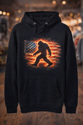 Black Hoodie with Bigfoot silhouette over an American Flag graphic on the front
