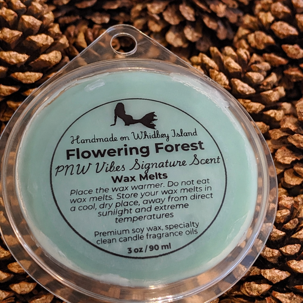 Flowering Forest wax melts handmade on Whidbey Island with PNW Vibes exclusive scent