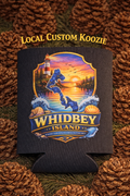 Where the Sound Meets the Sky Whidbey Island Koozie with lighthouse and ocean design